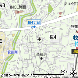 箕面桜郵便局周辺の地図