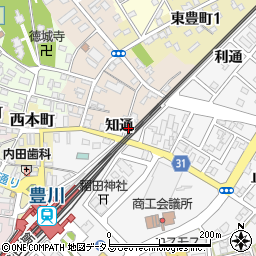愛知県豊川市豊川町知通周辺の地図