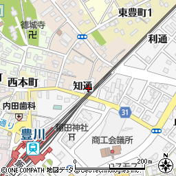 愛知県豊川市豊川町（知通）周辺の地図