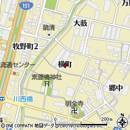 愛知県豊川市牧野町横町周辺の地図