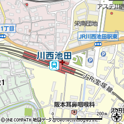 セブンイレブンハートインＪＲ川西池田駅北口店周辺の地図