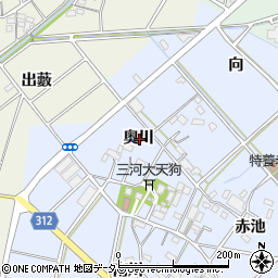 愛知県西尾市平口町奥川周辺の地図