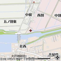 愛知県西尾市巨海町西割28周辺の地図