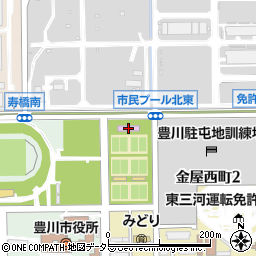 豊川市豊川公園庭球場周辺の地図