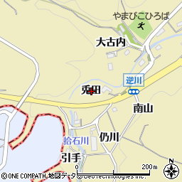 愛知県額田郡幸田町逆川兎田周辺の地図