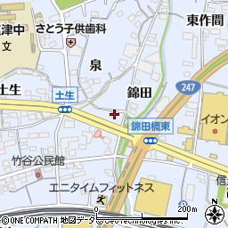 愛知県蒲郡市竹谷町（錦田）周辺の地図