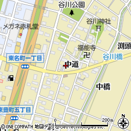 愛知県豊川市谷川町中道周辺の地図