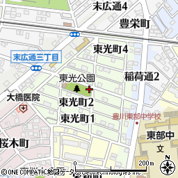 愛知県豊川市東光町周辺の地図