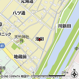 愛知県西尾市天竹町池田周辺の地図