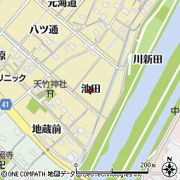 愛知県西尾市天竹町（池田）周辺の地図