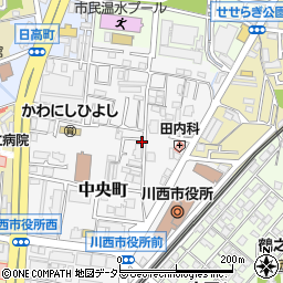 兵庫県川西市中央町周辺の地図
