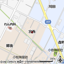 愛知県西尾市吉良町小牧宮西周辺の地図
