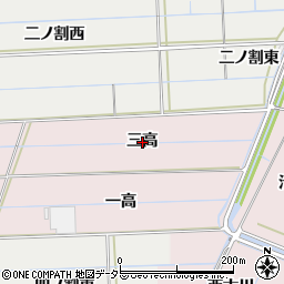 愛知県西尾市巨海町三高周辺の地図