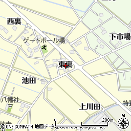 愛知県西尾市下道目記町東裏周辺の地図