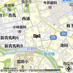 愛知県豊川市国府町（豊成）周辺の地図