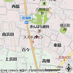 愛知県西尾市巨海町宮前周辺の地図