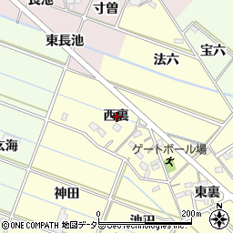 愛知県西尾市下道目記町西裏周辺の地図