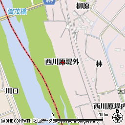 愛知県豊橋市賀茂町西川原堤外周辺の地図