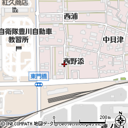 愛知県豊川市本野町西野添周辺の地図