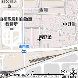 愛知県豊川市本野町（西野添）周辺の地図