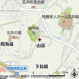 愛知県蒲郡市五井町山添周辺の地図