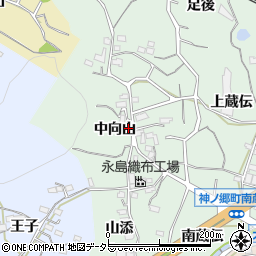 愛知県蒲郡市神ノ郷町中向山周辺の地図