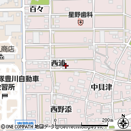 愛知県豊川市本野町西浦周辺の地図