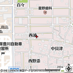 愛知県豊川市本野町（西浦）周辺の地図