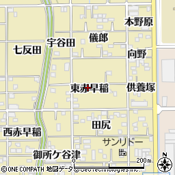愛知県豊川市市田町東赤早稲周辺の地図