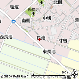 愛知県西尾市針曽根町長池周辺の地図