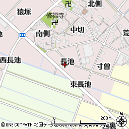 愛知県西尾市針曽根町（長池）周辺の地図