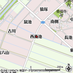 愛知県西尾市行用町西長池周辺の地図