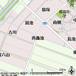 愛知県西尾市行用町（西長池）周辺の地図