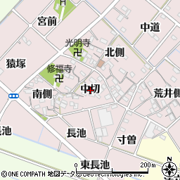 愛知県西尾市針曽根町中切周辺の地図