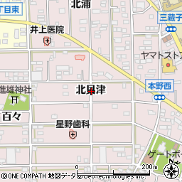 愛知県豊川市本野町北貝津周辺の地図