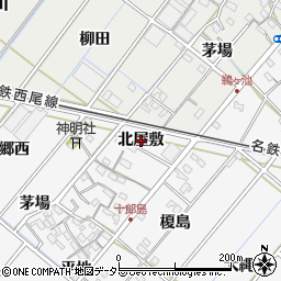 愛知県西尾市十郎島町（北屋敷）周辺の地図