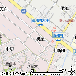 愛知県西尾市熱池町奥屋周辺の地図