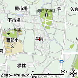 愛知県蒲郡市神ノ郷町（森前）周辺の地図