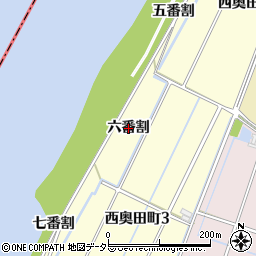 愛知県西尾市西奥田町（六番割）周辺の地図