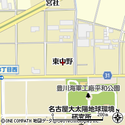 愛知県豊川市市田町東中野周辺の地図