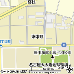 愛知県豊川市市田町（東中野）周辺の地図