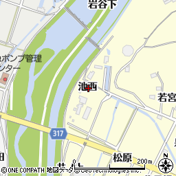 愛知県西尾市吉良町岡山池西周辺の地図