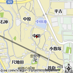 愛知県蒲郡市柏原町中田周辺の地図