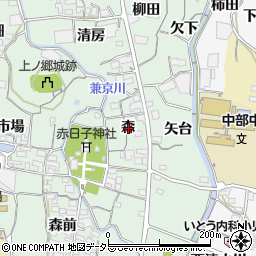 愛知県蒲郡市神ノ郷町森周辺の地図