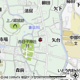 愛知県蒲郡市神ノ郷町（森）周辺の地図