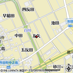 愛知県豊川市市田町友久周辺の地図