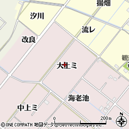 愛知県西尾市針曽根町大上ミ周辺の地図