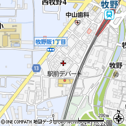 大阪府枚方市牧野阪1丁目周辺の地図