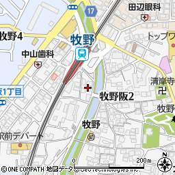 大阪府枚方市牧野阪2丁目3周辺の地図