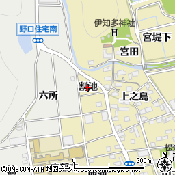愛知県豊川市市田町（割池）周辺の地図
